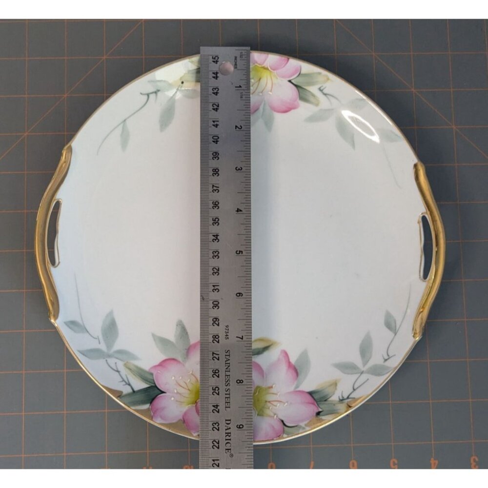 Noritake Hand-Painted Azalea Floral Porcelain Cake Plate open Handles 9.25" - Picture 12 of 15